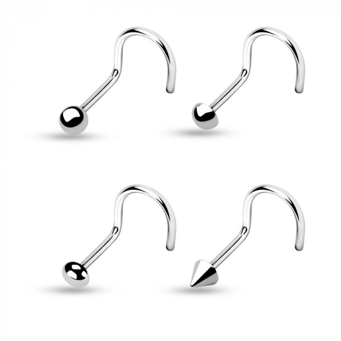 Piercing pentru nas din oțel de culoare argintie cu capăt &icirc;ndoit - Diametru piercing: 0,8 mm, Formă bilă: Capsă