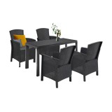 Set mobilier gradina Leziter Hellma 4 locuri, plastic imita ratan, grafit, rezistent intemperii UV