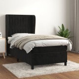 Cumpara ieftin Pat box spring cu saltea, negru, 90x200 cm, catifea