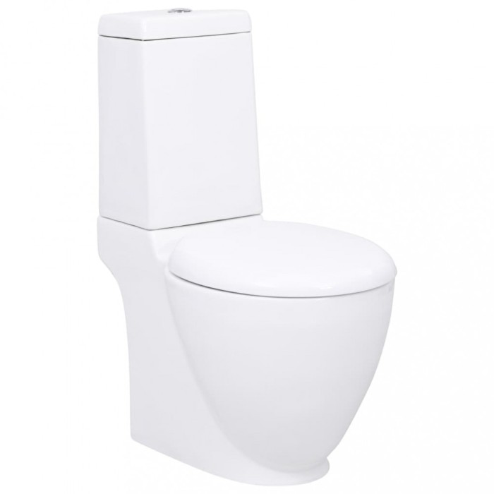 vidaXL Vas WC toaletă de baie, alb, ceramică, rotund, flux inferior