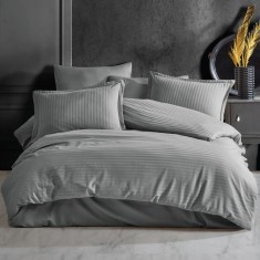 Lenjerie de pat pentru 2 persoane XXL, Bumbac Damasc 100%, 4 piese, Cearceaf pat 240x260, Cearceaf pilota 200x230, Fete de perne 50x70 x 2, gri Relax