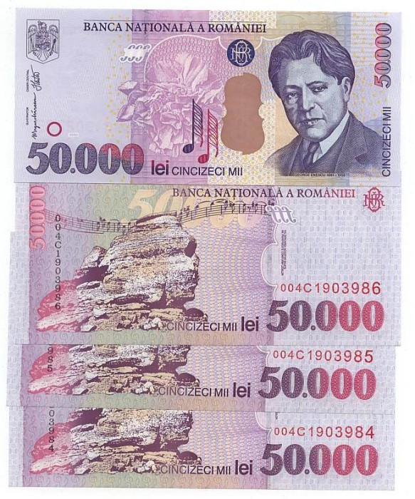 50000 lei 2000, necirculate, numere consecutive