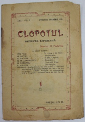 CLOPOTUL - REVISTA LITERARA , ANUL I , NR. 2 , STREHAIA , NOIEMBRIE , 1926 foto