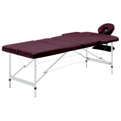vidaXL Masă de masaj pliabilă cu 3 zone, violet vin, aluminiu foto