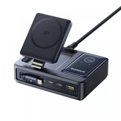 Incarcator Statie Baseus Nomos QI 5in1, 140W, 5A, 1 x USB-A - 2 x USB-C, Negru P10178800123-00 foto