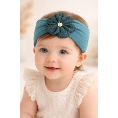 Bentita lata verde pentru bebeluse cu floare aplicata