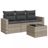 Set canapea de gradina cu perne, 4 piese, gri deschis poliratan