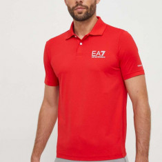 EA7 Emporio Armani tricou polo barbati, culoarea rosu, cu imprimeu