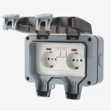 Priza dubla exterior, 250V/16A,IP66, rezistenta la apa si praf cu intrerupatoare