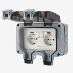 Priza dubla exterior, 250V/16A,IP66, rezistenta la apa si praf cu intrerupatoare