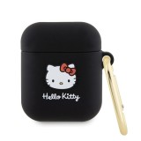 Husa AirPods 1 Hello Kitty Silicone 3D Kitty Head, HKA23DKHSK, negru