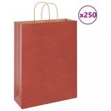 vidaXL Pungi de h&acirc;rtie 250 buc cu m&acirc;nere roșii 32x12x42 cm