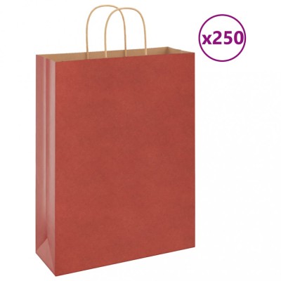 vidaXL Pungi de h&amp;acirc;rtie 250 buc cu m&amp;acirc;nere roșii 32x12x42 cm foto