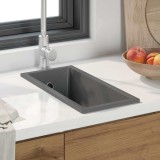 vidaXL Chiuvetă de bucătărie cu orificiu de supraplin din granit gri