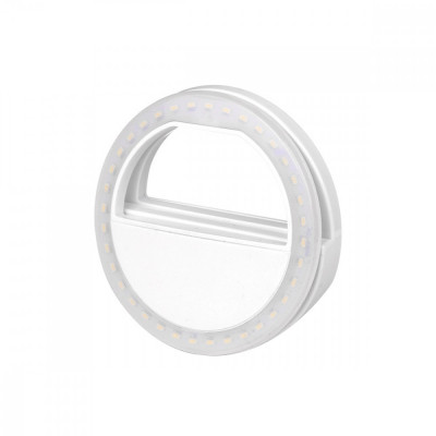Selfie Ring Light, Lampa lumina portabila cu inel LED, selfie telefon mobil smartphone, model alb foto
