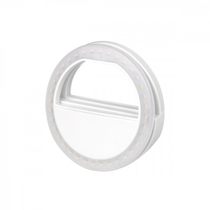 Selfie Ring Light, Lampa lumina portabila cu inel LED, selfie telefon mobil smartphone, model alb