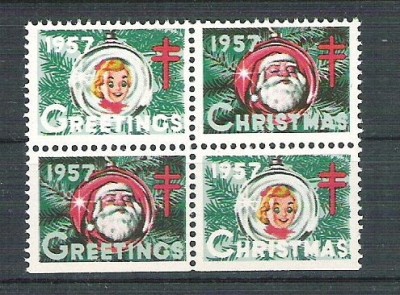 USA, Cinderella 1957 Christmas x 4, MNH, imperf. bottom L.087 foto