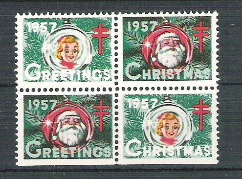 USA, Cinderella 1957 Christmas x 4, MNH, imperf. bottom L.087