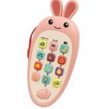 Jucarie interactiva, flippy, telefon inteligent, model morcov, functii educative, muzicale si voce, 4-6 ani, 19 x 11.5 cm, din plastic, roz
