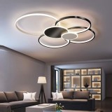 Lustra LED moderna cu telecomanda KILLIAN, 74W, 6 cercuri, dimabila, 3000K/4000K/6000K, negru/alb, metal + acril