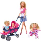 Cumpara ieftin Papusa Steffi cu 3 bebelusi si accesorii