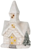 Decoratiune de Craciun tip biserica cu 3 LED galben, ceramica, 27 cm