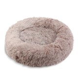 Pat pufos pentru pisici si caini, forma circulara, 80cm diametru, Maro