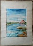 Peisaj cu lac// acuarela Rodica Raileanu 1987