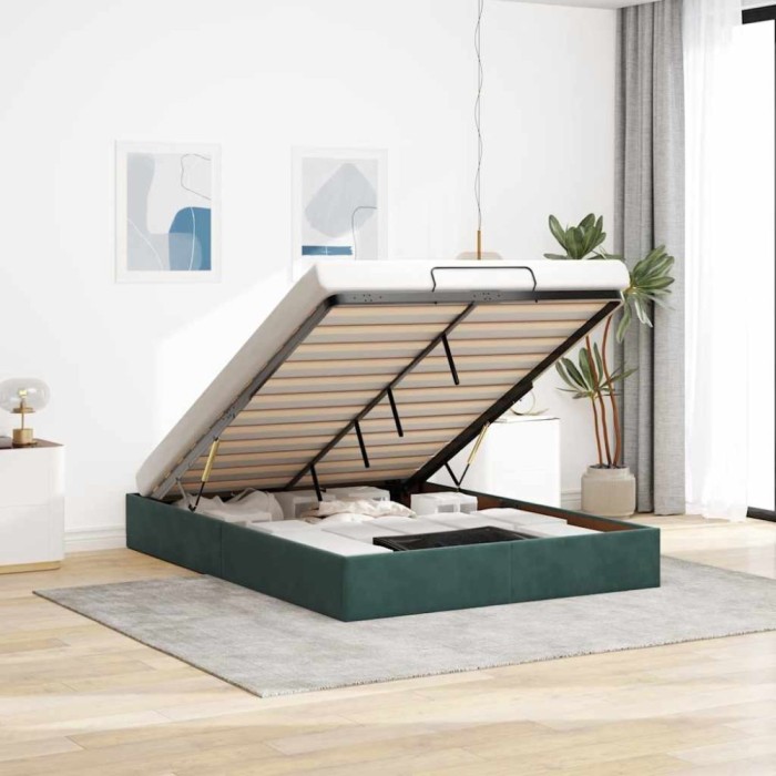 vidaXL Cadru de pat otoman fără saltea Verde &icirc;nchis 140x190 cm catifea 3310964