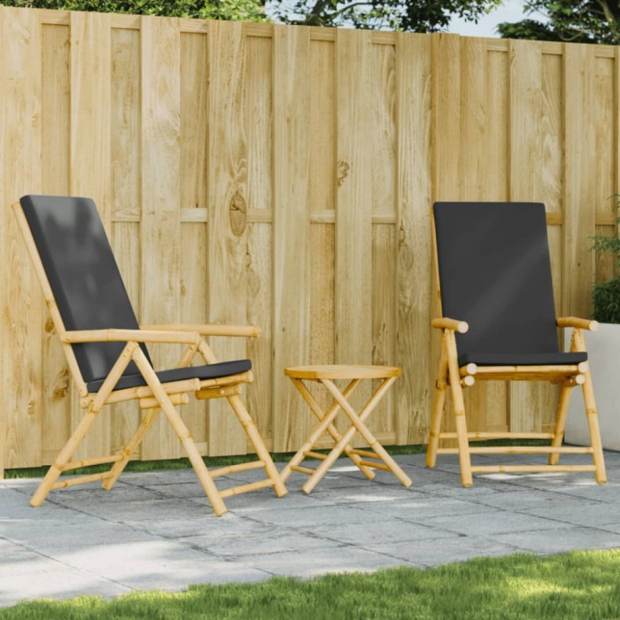 vidaXL Set de bistro pliabil, 3 piese, cu perne gri &icirc;nchis, bambus 3208938