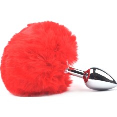 Dop Anal Bunny Buttplug, Small, Argintiu/Rosu, Passion Labs, Mystery