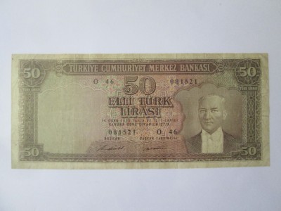 Rara! Turcia 50 Lirasi/Lire 1970(1971) foto