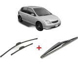 Set 3 stergatoare HONDA CIVIC VII Hatchback (EU, EP, EV) din 2000 - 2005, pentru parbriz si luneta fata si spate auto, Bosch Twin, din cauciuc silicon