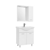 Mobilier Baie Complet Ruben 65 Alb, Dulap Inferior+Superior cu Oglinda si Chiuveta Ceramica, Design In Picioare