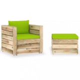 vidaXL Set mobilier de grădină cu perne, 2 piese, lemn verde tratat 3074542
