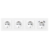Priză Leziter Nova IV cu 3 prize &icirc;mpăm&acirc;ntare, USB-A, USB-C, cadru alb