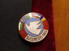 1960Insigna R.P.R.-Porumbelul pacii Bucuresti-perfecta foto