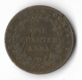 Moneda one quarter anna 1858, cu eroare pe cifra &quot;5&quot; - East India Company, Asia, Cupru (arama)