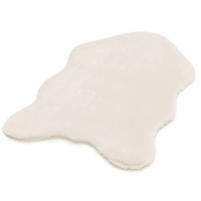 Covor Premium Belgian Model LOP 050 Shapes, Imitatie Blana Iepure, Crem, Marime 50 x 80 cm, Lungime Fir 23 mm, Poliester, Antialergic, Living, Dormito