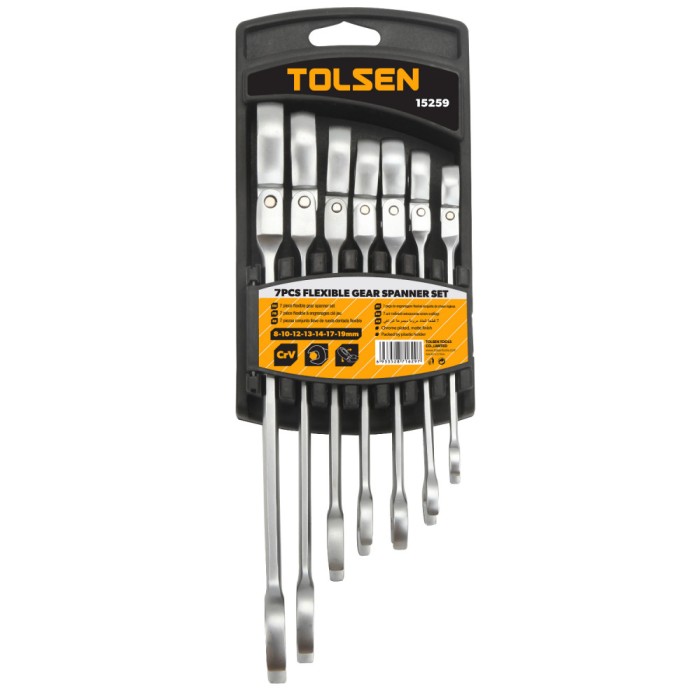 Set de 7 chei de piulite combinate flexibile Cr-V, Tolsen