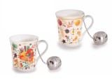 Cumpara ieftin Set 4 cani, 4 infuzoare ceai Craciun portelan multicolor &Oslash; 8,5 cm x 9 H, 250 ml