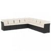 Set mobilier de gradina cu perne, 9 piese, negru, poliratan