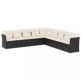 Set mobilier de gradina cu perne, 9 piese, negru, poliratan