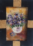 Cumpara ieftin PICTURA, TABLOU modern, FLORI, rama lemn cu intarsii de foita aur ,pictor roman, Ulei, Art Deco