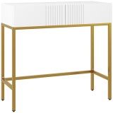 HOMCOM Masă Consolă cu 2 Sertare, Masă Modernă de Intrare cu Bază din Oțel &icirc;n Ton Auriu, 80x31.5x75 cm, Alb | Aosom Romania