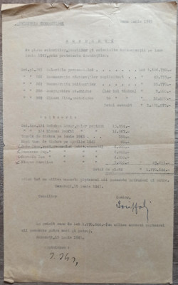Borderou de plata salariilor Protoieria Cernauti, 1943/ semnat Ilie Ilisei foto