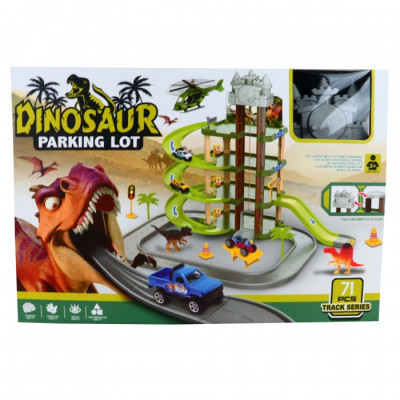 Jucarie Dinozaur Loc de Parcare, 3 Etaje, Pista, 40 cm, Multicolor foto