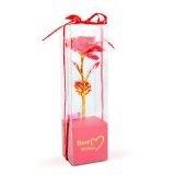 Trandafir artificial cu LED rosu 25cm, decor luminos cu tulpina aurie pentru cadou romantic