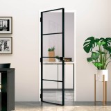 Usa Interior Negru 76x201.5cm Sticla Securizata Aluminiu Slim vidaXL, Cadru Aluminiu, Panouri Sticla, Design Modern