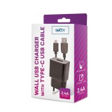 Incarcator Retea cu cablu USB Tip-C Setty, 2.4 A, Negru